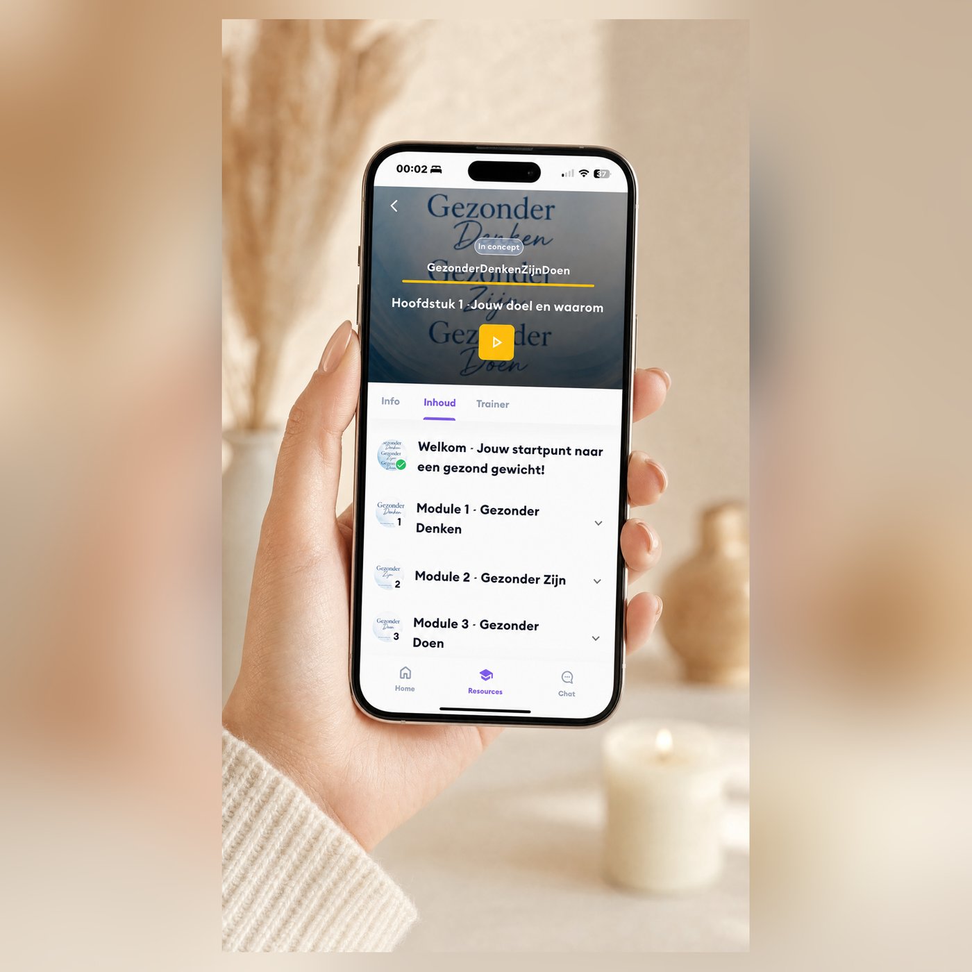 De online cursus met drie modules in de Huddle-app